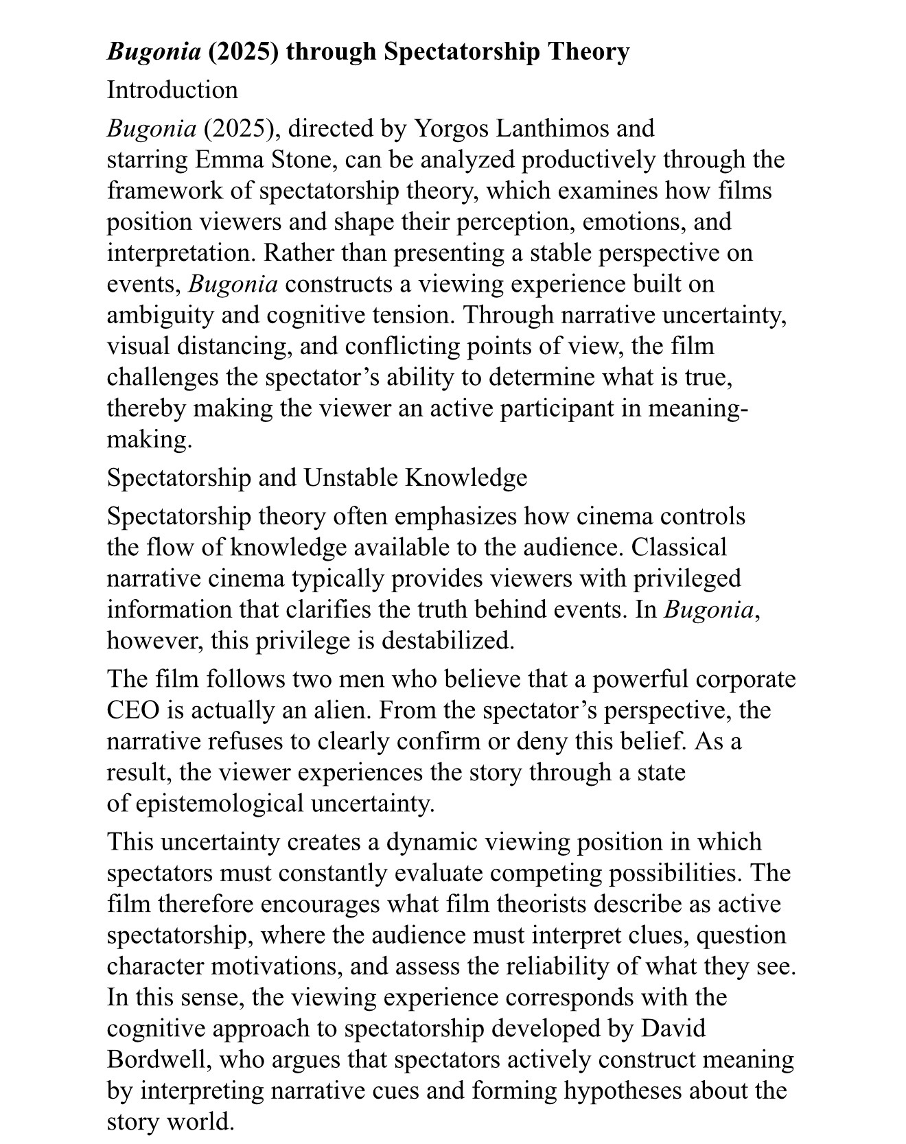 Bugonia (2025): Spectatorship and the Construction of Meaning