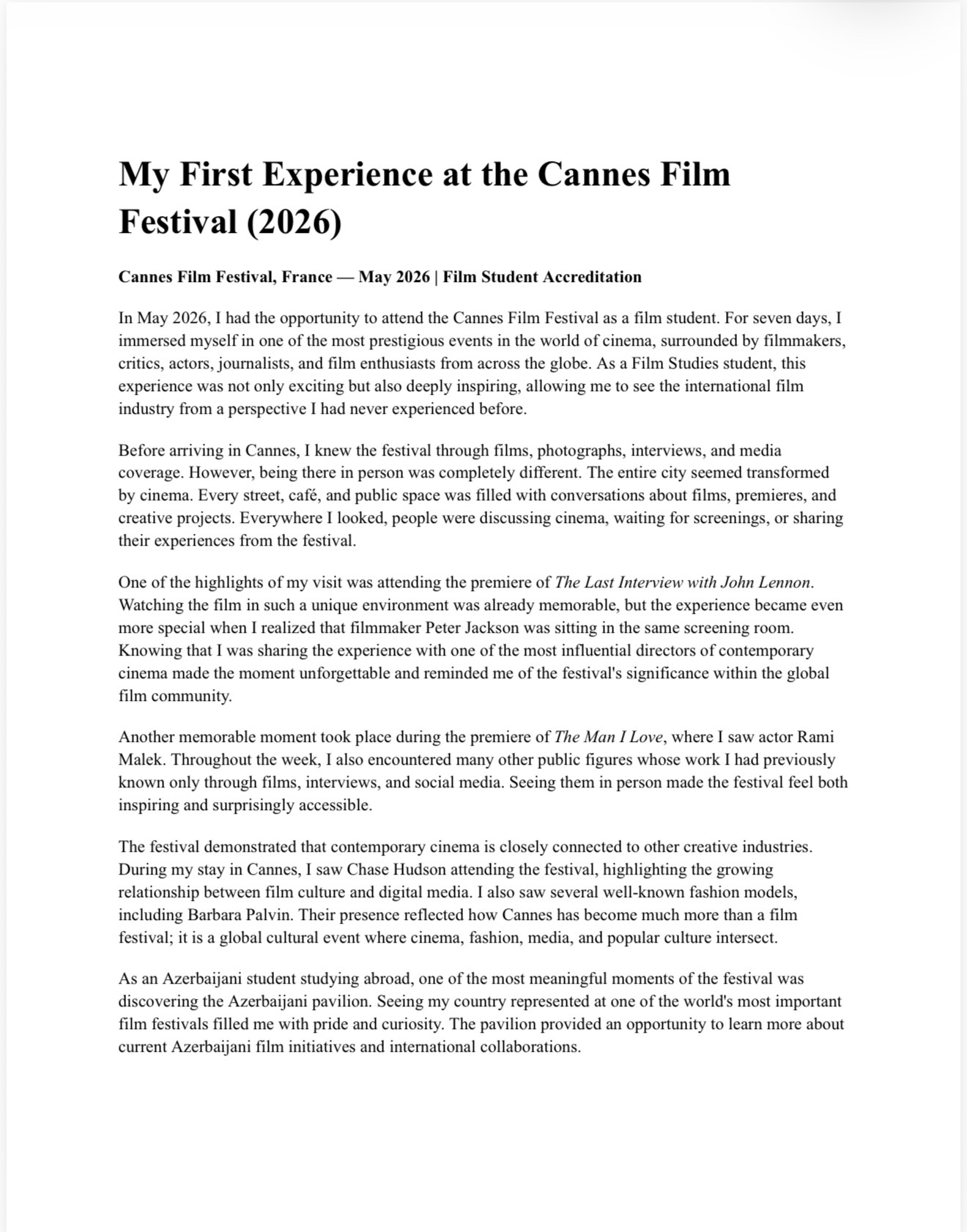 Attending Cannes 2026 as a Film Student