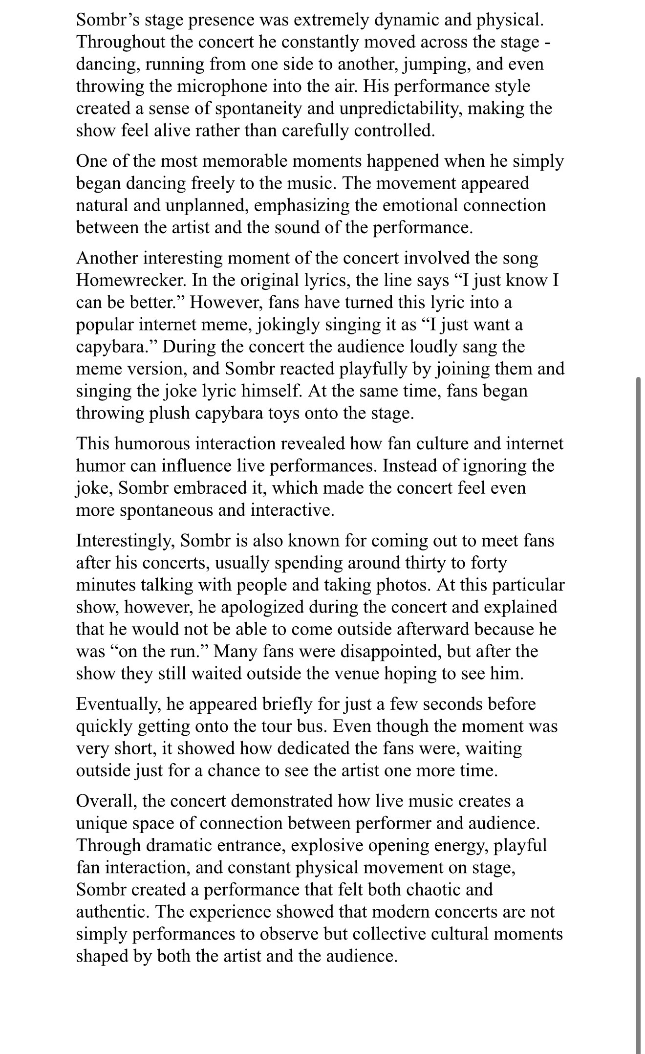 Sombr Live in Brussels: Energy, Anticipation, and Fan Interaction